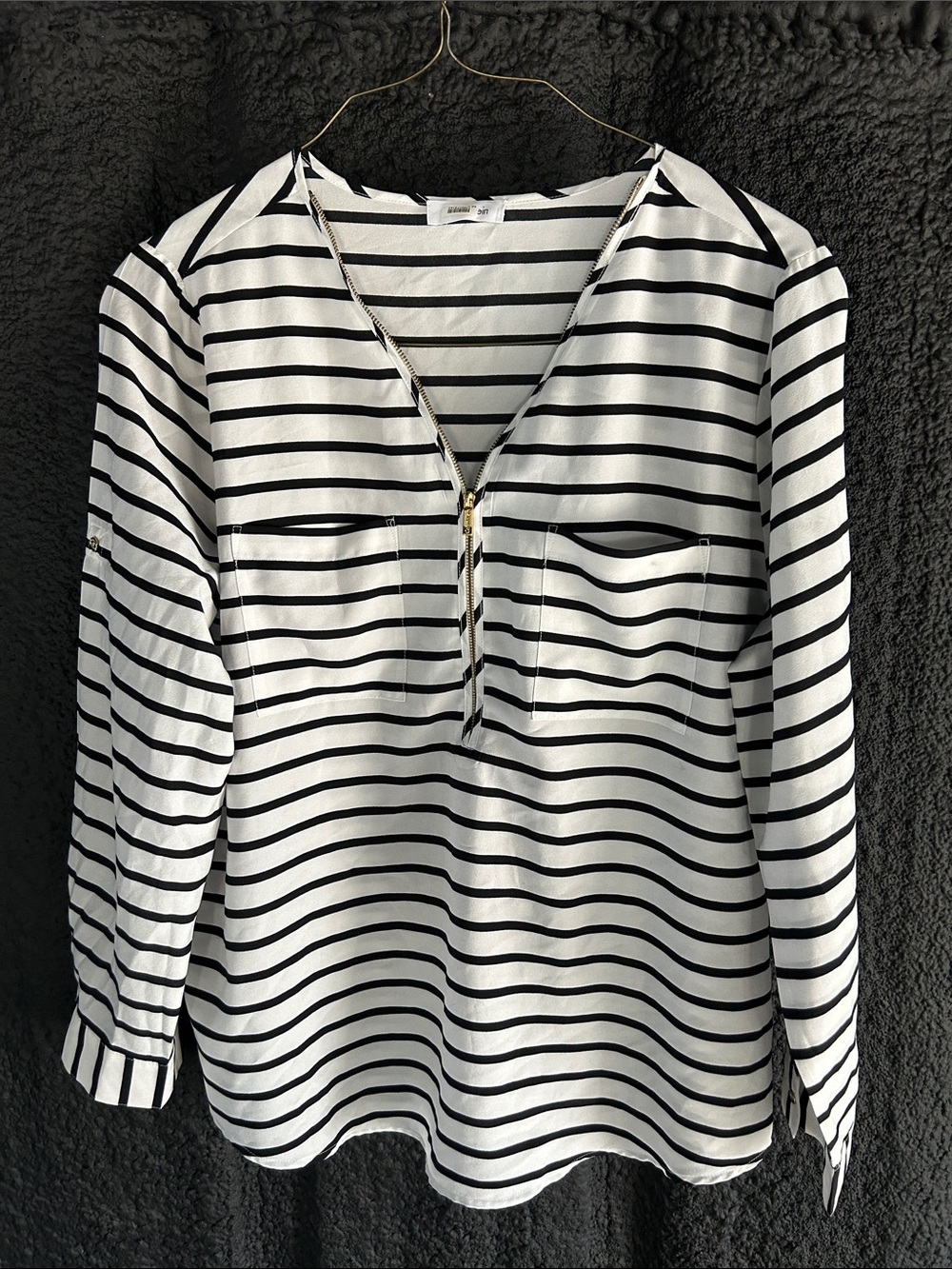 Calvin Klein Black & White Striped Zip-Front Tunic